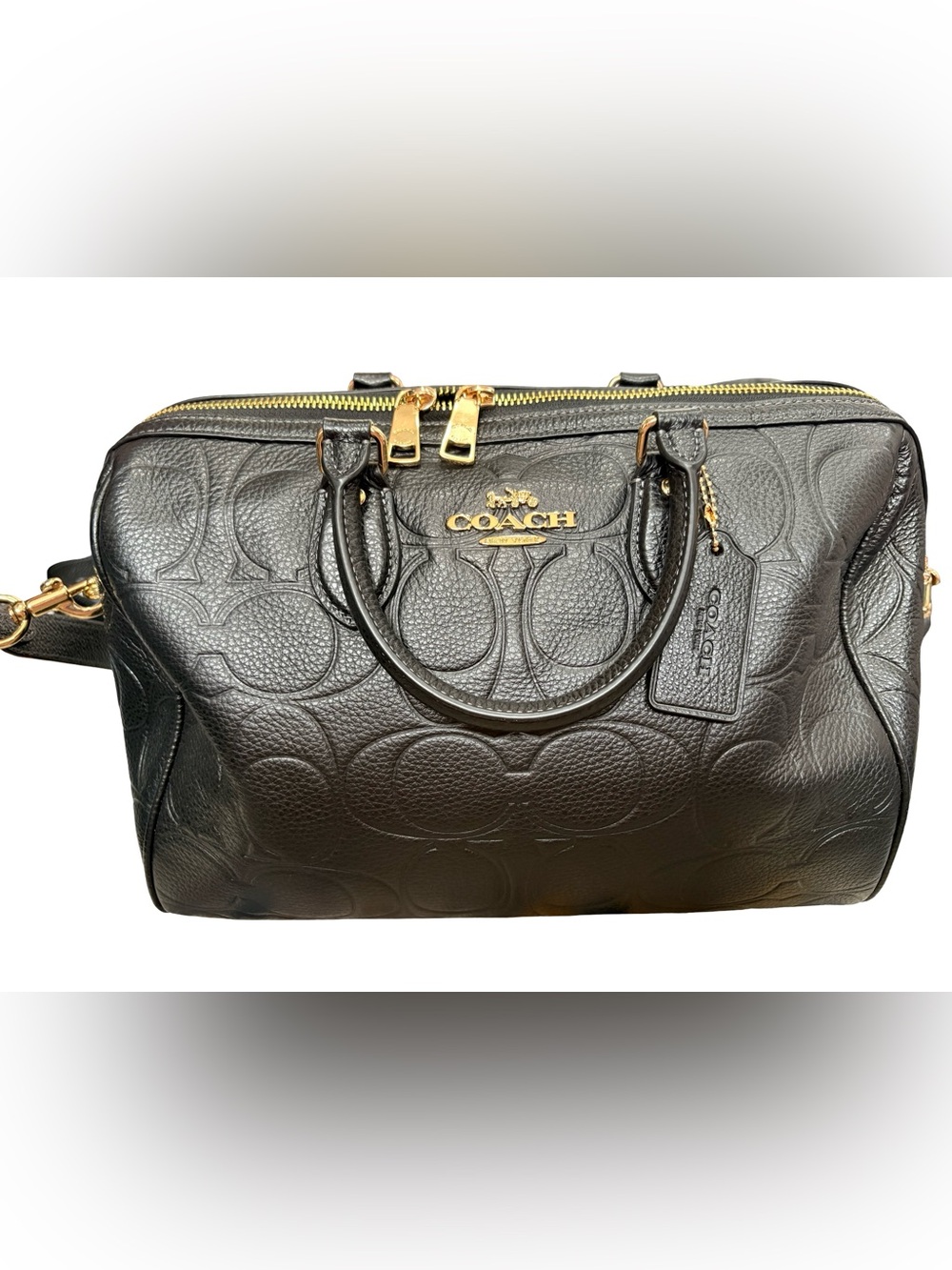 Coach Rowan Large Satchel Signature Leather Black Crossbody Bag CEW02